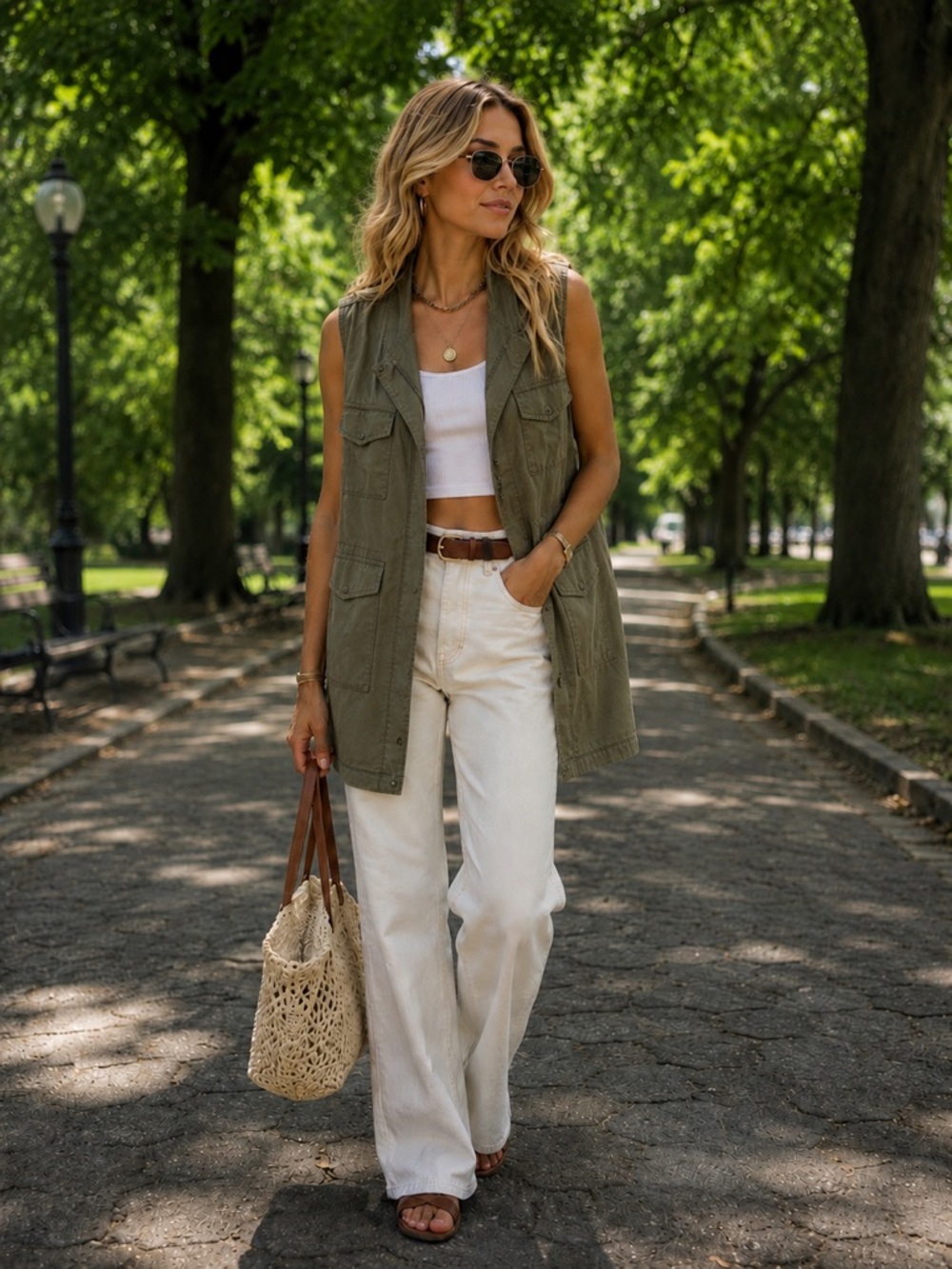 Olive Army Green Utility Vest With Pockets